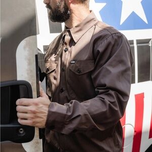 Dixxon Workforce Long Sleeve Work Shirt Brown Black 2XL NWT